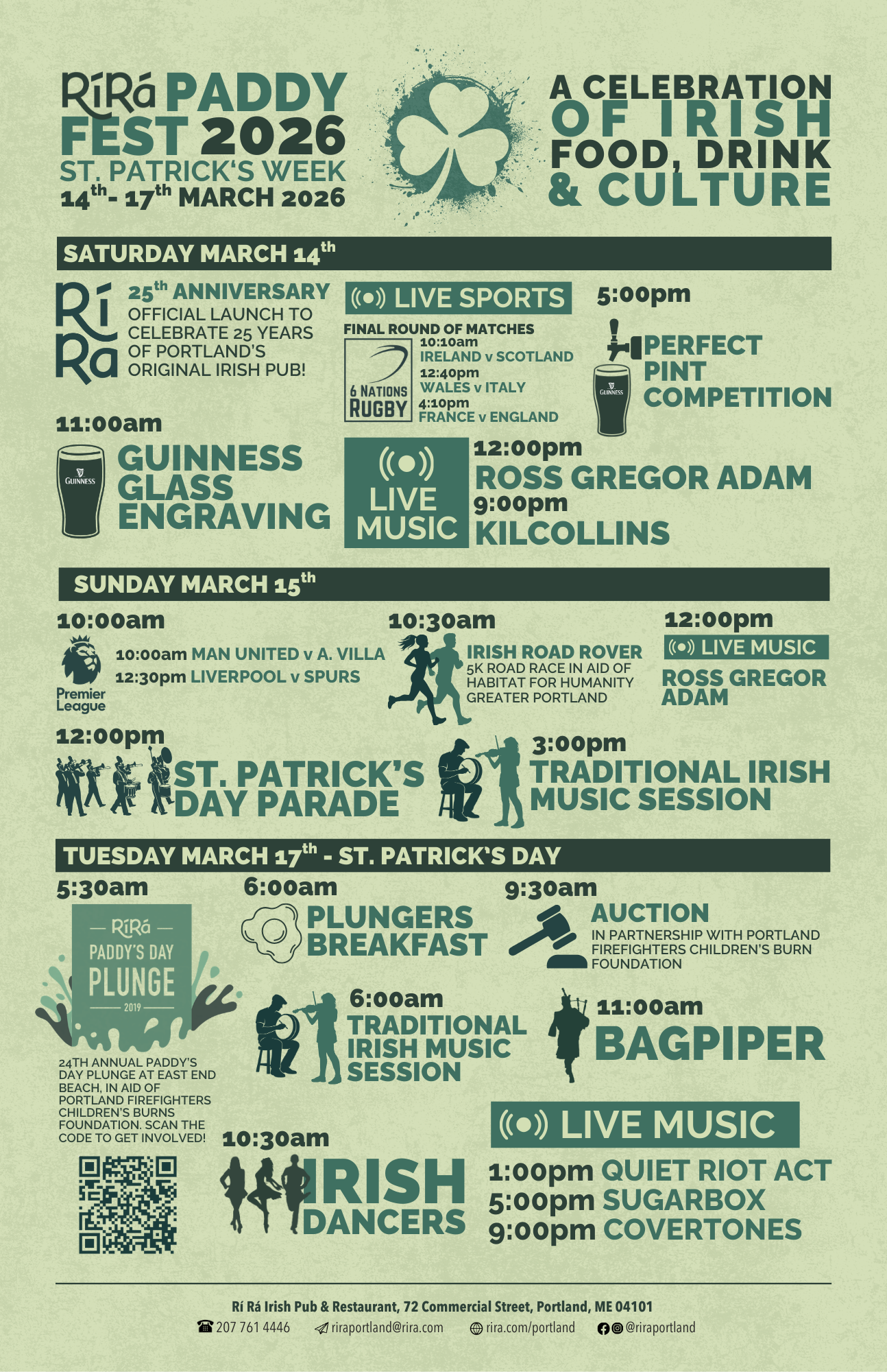 Paddy Fest 2026 St. Patrick's Day 2026 at at Ri Ra Irish Pub, 72 Commercial Street, Portland, Maine 04101