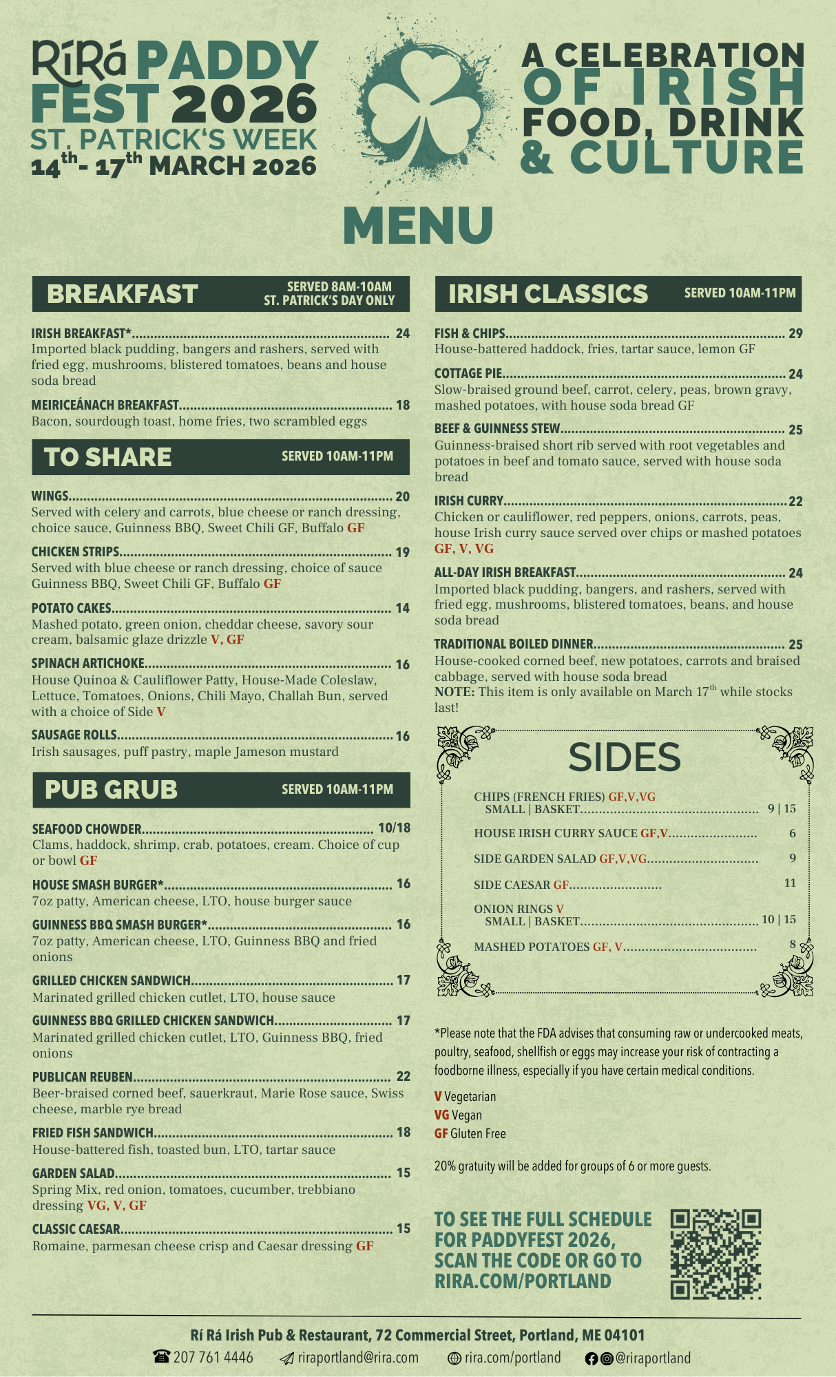 Paddy Fest 2026 St. Patrick's Day 2026 at at Ri Ra Irish Pub, 72 Commercial Street, Portland, Maine 04101